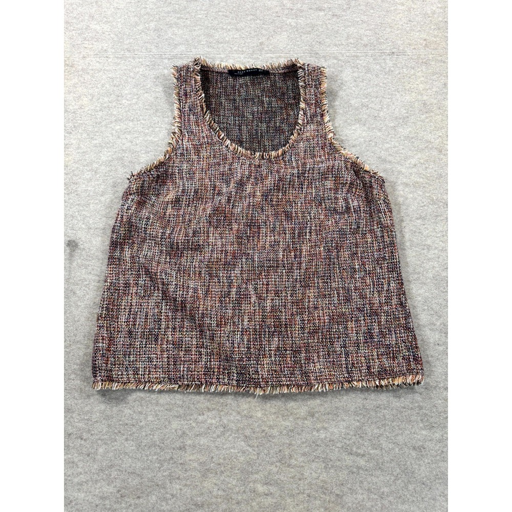 Zara Woman Tank Top Womens Medium Multicolor Summer Tweed Fringe Raw Scoop Neck